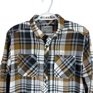 Craghoppers Mens Flannel Shirt Medium Brown Plaid L/S Cotton Button Down RollTab